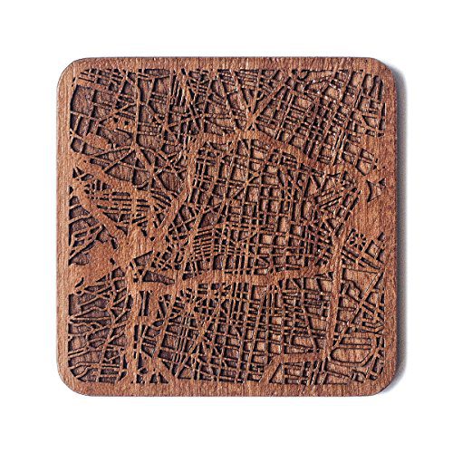 Mexico City Map Coaster by ODesign Studio, One piece, Sapele Wooden Coaster with city map, Multiple city optional, Handmade