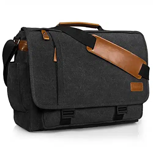 ESTARER Men Messenger Bag inch, Water resistant Canvas Computer Bag Work Bag, Laptop Shoulder Bag Briefcase Satchel, Dark Grey
