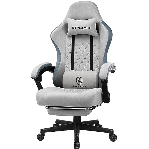 GTPLAYER Gaming Chair, Computer Chair with Pocket Spring Cushion, Linkage Armrests and Footrest, High Back Ergonomic Computer Chair with Lumbar Support Task Chair for Office or Gaming Grey