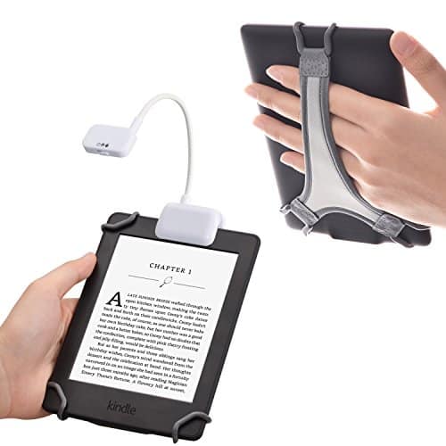 TFY Clip on LED Reading Light with Levels of Lumen Intensity for Kindle, Other e Readers, Tablets, Books Plus Bonus Hand Strap Holder for inch Kindle e Readers White