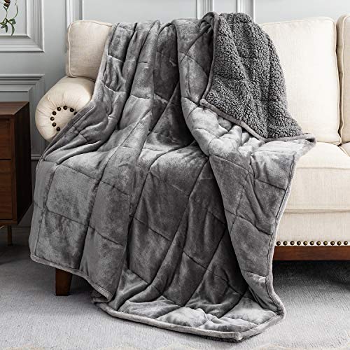 Uttermara Weighted Blanket Queen lbs xinches with Soft Plush Fleece, Cozy Warm Sherpa Snuggle Thick Heavy Blanket Great for Sleep and Calming, Grey