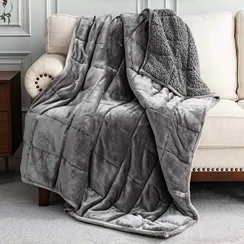 Uttermara Weighted Blanket Queen lbs xinches with Soft Plush Fleece, Cozy Warm Sherpa Snuggle Thick Heavy Blanket Great for Sleep and Calming, Grey