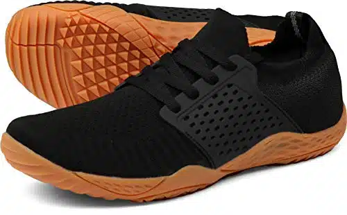 WHITIN Men's Trail Running Shoes Minimalist Barefoot Wide Width Low Zero Drop Sport Toe Box Gym Workout Fitness Breathable Beach Black Gum