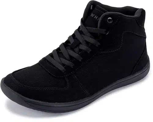 WHITIN Men's Wide Toe Box Canvas Minimalist Barefoot Shoes Width Zero Drop Minimus Sneaker Male Hightop Minimal Walking Boxing Casual All Black