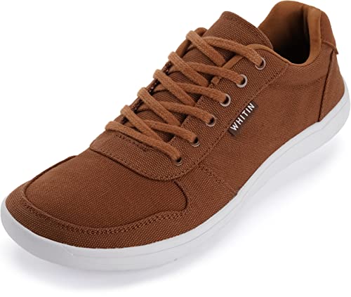 WHITIN Wide Toe Box Shoes for Men Canvas Minimalist Barefoot Sneakers Zero Drop Sole Minimus Width Walking Gym Training Brown White