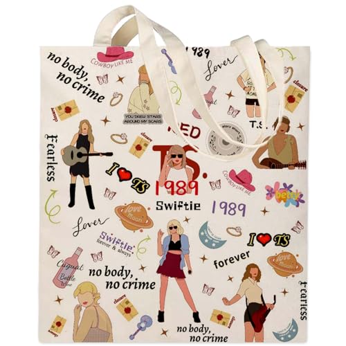 AMOTARY Singer Tote Bag for TS Fans, Canvas Tote Bag for Women Album Inspired Makeup Bags Cosmetic Bag Travel Pouch for TS Fans Music Lover Gifts