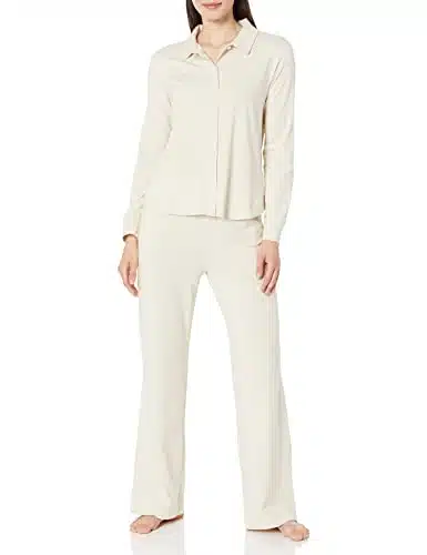 Amazon Aware Women's Relaxed Fit Cotton Modal Pajama Long Sleeve Shirt and Pants Set (Available in Plus Size), Sand, Medium