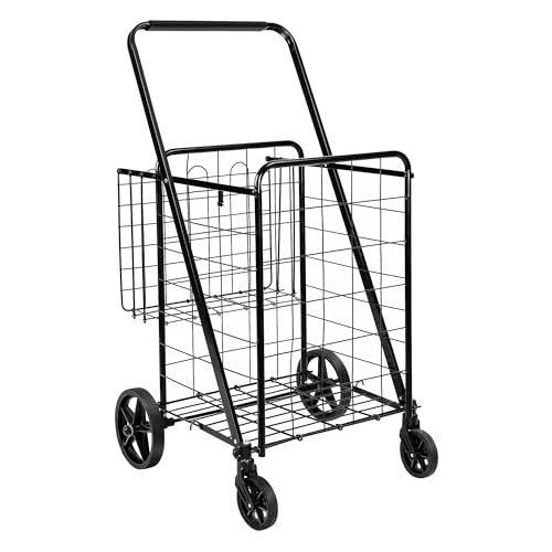 Amazon Basics Foldable Shopping Utility Cart with Degree Wheels, X Large, Black