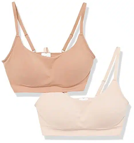 Amazon Essentials Women's Wirefree Bra, Pack of , CamelSoft Petal, Small