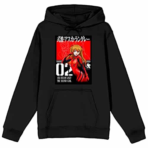 Bioworld Asuka Shikinami Langley Neon Genesis Evangelion Anime Character Men's Black Hoodie  S