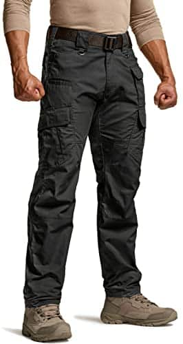 CQR Men's Tactical Pants, Water Resistant Ripstop Cargo Pants, Lightweight EDC Work Hiking Pants, Outdoor Apparel, Duratex Mag Pocket Black,  x L