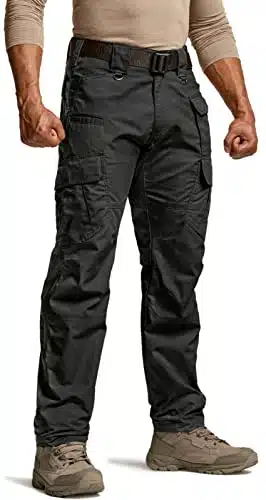 CQR Men's Tactical Pants, Water Resistant Ripstop Cargo Pants, Lightweight EDC Work Hiking Pants, Outdoor Apparel, Duratex Mag Pocket Black,  x L