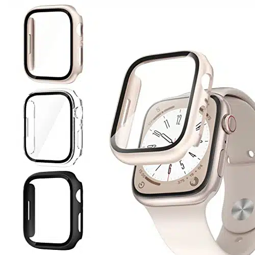 Commuter Apple Watch SE (nd Gen)SEScreen Protector mm, [Pack] Hard PC Ultra Thin Cover Built in Tempered Glass Film for Apple Watch SE SEmm, BlackClearStarlight