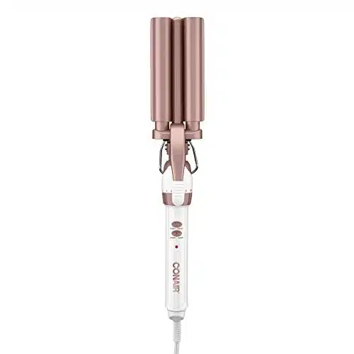 Conair Double Ceramic Barrel Curling Iron, Hair Waver, Create Beachy Waves, Long Lasting Natural Tight Waves for all Hair Lengths, White  Rose Gold