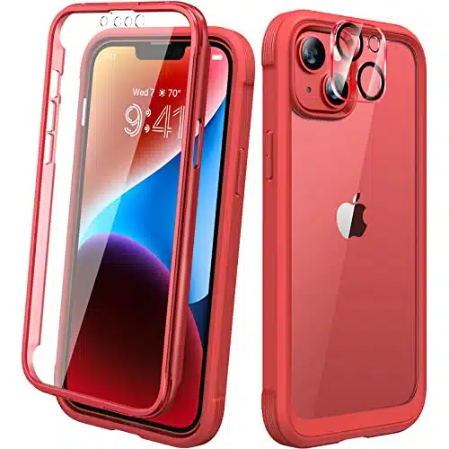 Diaclara Designed for iPhone Case, Full Body Rugged Case with Built in Touch Sensitive Anti Scratch Screen Protector, with Camera Lens Protector for iPhone (Red and Clear)