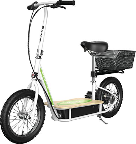 EcoSmart Metro Electric Scooter – Padded Seat, Wide Bamboo Deck, Air Filled Tires, w High Torque Motor, Up to mph, ile Range, Rear Wheel Drive