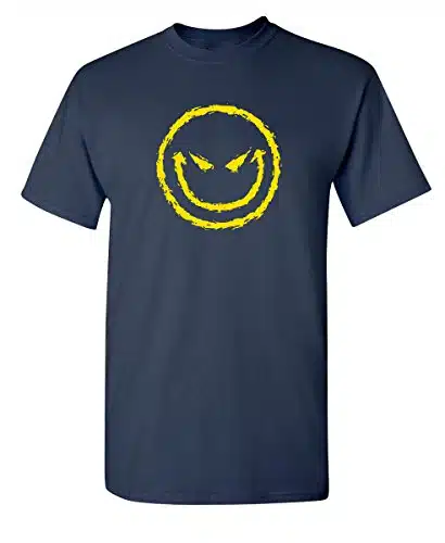 Evil Smile Face Graphic Novelty Sarcastic Funny T Shirt XL Navy