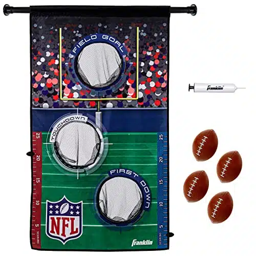 Franklin Sports NFL Mini Football Toss Target Game   NFL Door Jam Football Over The Door Target + () Mini Footballs Set   Hole Football Throwing Game for All Ages   Practice Passing + Aim