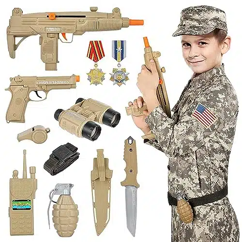 GIFTINBOX Kids Army Soldier Dress Up Costume Role Play Set, Deluxe Christmas Gift for Kids Boys Aged Size S