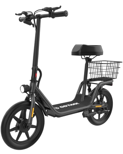 Gotrax FLEX Electric Scooter with Seat for Adult, Max miles Range, mph Power by Motor, Comfortable Pneumatic Tire and Wider Deck & Height Adujustable Seat with Carry Basket