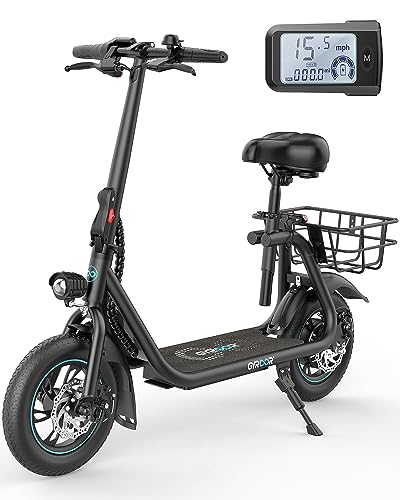 Gyroor Electric Scooter with Seat, Powerful Motor up to iles Range, Foldable Scooter for Adult Max Speed ph, Commuter Electric Scooter with Basket