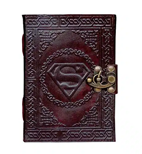 Handmade Superman Sign Embossed Leather Journal Notebook Unlined Paper, Brown Diary Notepad Gift x Inches (Brown)