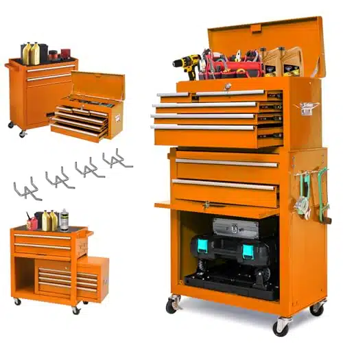 High Capacity Tool Chest Tool Box, Rolling Tool Chest with Drawers, Portable Top Box with Lock, Garage Tool Storage Cabinet with Wheels, Keyed Locking System Toolbox Organizer(orange)