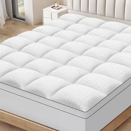 King Mattress Topper for Back Pain Extra Thick Mattress Pad Cover with Inch Deep Pocket Pillow Top Mattress Topper Overfilled with Down Alternative, White