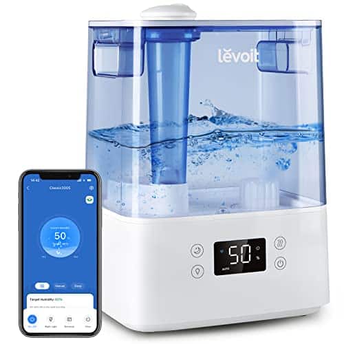 LEVOIT ClassicS Ultrasonic Smart Top Fill Humidifier, Extra Large L Tank for Whole Family, APP & Voice Control, Essential Oil Diffuser, Humidity Setting with Sensor, Quiet Sleep Mode, Night Light