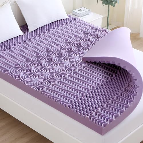 MUXHOMO Zone Twin Size Mattress Topper, Inch Cooling Gel Infused Mattress Topper, Egg Crate Foam Mattress, CertiPUR US Certified (×, Lavender)