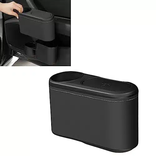 ONKENTET Trash Can & Cup Holder Compatible with Tesla Model Y X S Semi Cybertruck Interior Leather Accessories Car Door Console Organizer with Lid Seat Back Insert Car Tissue Box Universal (Black)