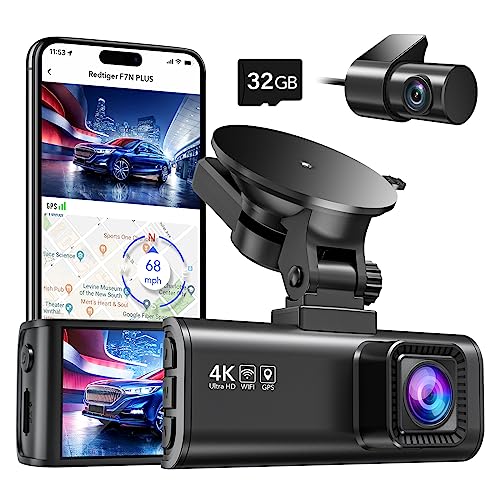 REDTIGER Dash Cam Front Rear, KK Full HD Dash Camera for Cars, Free GB SD Card, Built in Wi Fi GPS, â IPS Screen, Night Vision, °Wide Angle, WDR, H Parking Mode