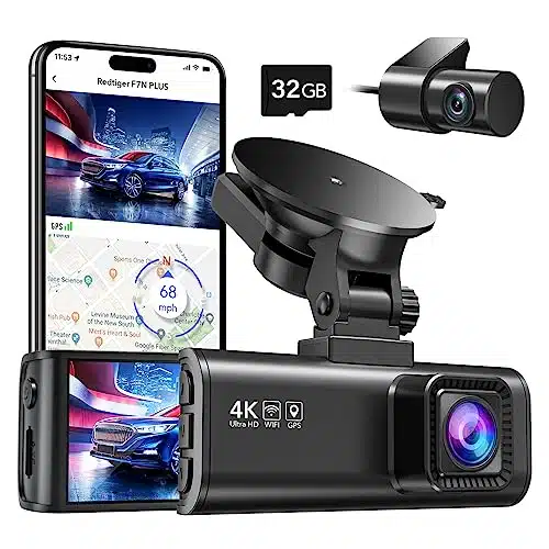 REDTIGER Dash Cam Front Rear, KK Full HD Dash Camera for Cars, Free GB SD Card, Built in Wi Fi GPS, â IPS Screen, Night Vision, Â°Wide Angle, WDR, H Parking Mode