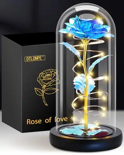 Rose Flower Gifts for Women, Birthday Gifts for Women, Womens Gifts for Christmas, Mom Gifts for Xmas, Led Light Up Galaxy Rose Artificial Flowers, Forever Glass Rose Gifts for Her,Anniversary Blue