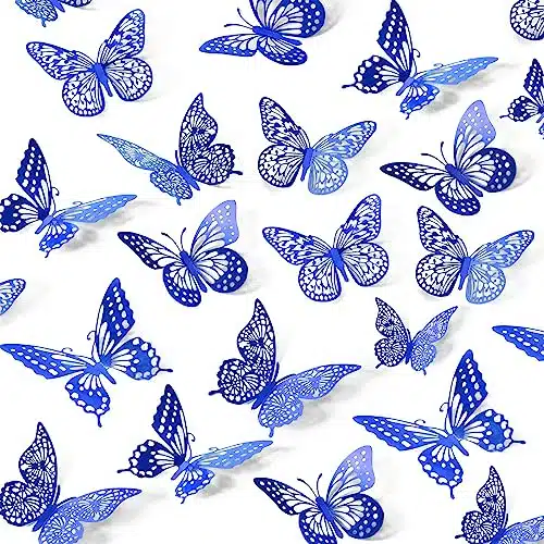 SAOROPEB D Butterfly Wall Decor Pcs Styles Sizes, Navy Blue Butterfly Birthday Decorations Butterfly Party Decorations Cake Decorations, Removable Stickers (Navy Blue)
