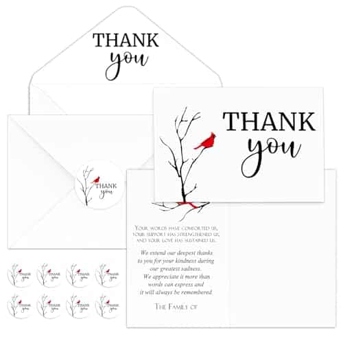 Set Funeral Thank You Cards with Envelopes and Stickers Thank You Sympathy Cards with Meaningful Message Bereavement Cards for Funeral Family Friends Loved Ones Celebration of Life (Cardinal)
