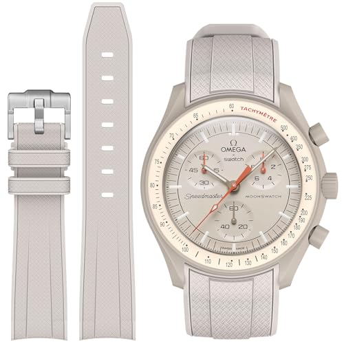 Stanchev Bands for Moonswatch Watch,Curved No Gap Soft Silicone Strap for Omega X Swatch Moonswatch Speedmaster mm Watch,Swatch Omega Moonswatch Speedmaster Watch Replacement Strap Men Women