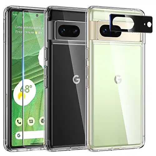 TAURI [in Designed for Google Pixel Case Clear, [Not Yellowing] with Tempered Glass Screen Protector + Camera Lens Protector, [Military Grade Drop Protection] Slim for Pixel Phone Case