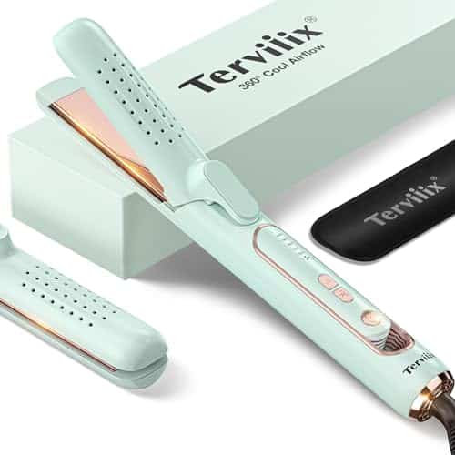 Terviiix Airflow Styler Hair Straightener, Titanium Flat Iron for Travel, Straightening Iron with Cooling Air Vents to Lock in Style, Adjustable Temp, Dual Voltage, Auto Shut Off, Mint Green