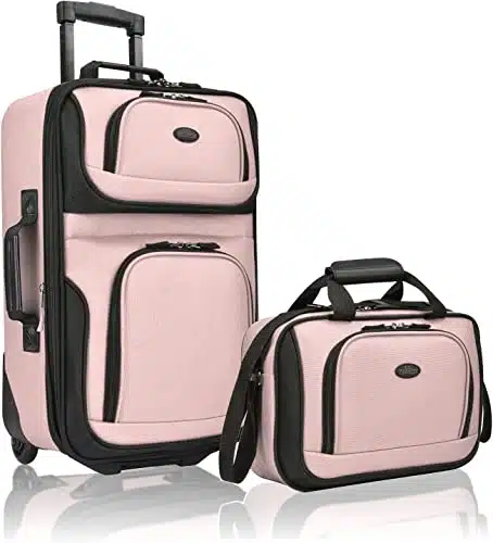 U.S. Traveler Rio Rugged Fabric Expandable Carry On Luggage Set, Pink, One Size