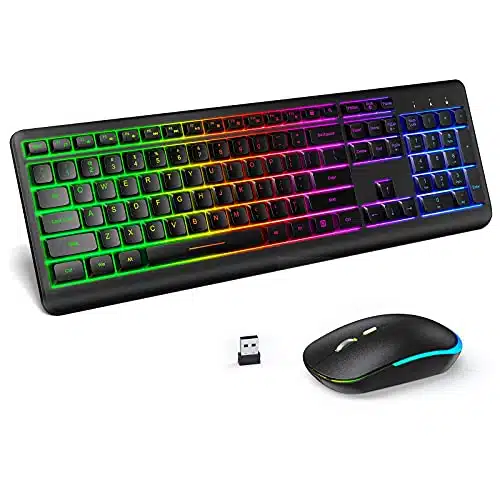 Wireless Keyboard and Mouse Combo Backlit , seenda Rechargeable Full Size Illuminated Wireless Keyboard and Mouse Set, Ghz Silent Keyboard and Mouse for Computer, Laptops, Windows, Gaming, Black