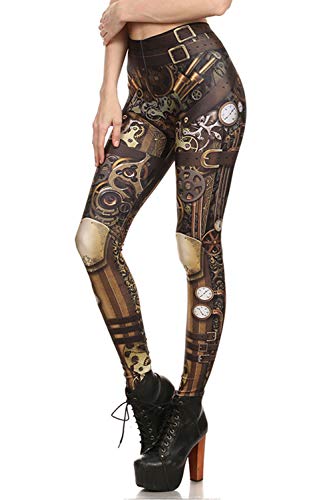 Women Leggings High Waisted Yoga Tights Tummy Control for Girl Halloween Steampunk Retro Comic Cosplay Punk Print Polyester Gothic Trousers Capris Pants S XL Plus Size
