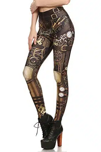 Women Leggings High Waisted Yoga Tights Tummy Control for Girl Halloween Steampunk Retro Comic Cosplay Punk Print Polyester Gothic Trousers Capris Pants S XL Plus Size