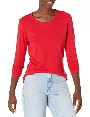 Amazon Essentials Women's Classic Fit Long Sleeve Crewneck T Shirt (Available in Plus Size), Cherry Red, Large