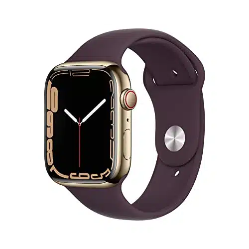 Apple Watch Series (GPS + Cellular, M) Gold Stainless Steel Case with Dark Cherry Sport Band (Renewed)