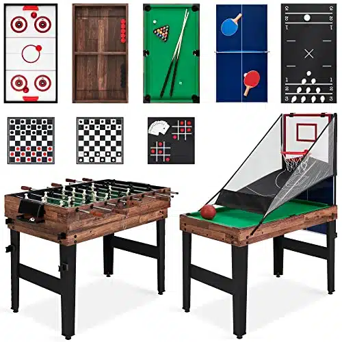 Best Choice Products in Combo Game Table Set for Home, Game Room, Friends & Family wPing Pong, Foosball, Basketball, Air Hockey, Sling Puck, Archery, Shuffleboard, Bowling   Dark Brown