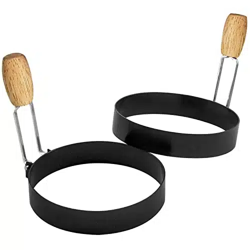 COTEY Egg Rings Set of with Wooden Handle, Large Ring for Frying Eggs, Round Mold for English Muffins   Griddle Cooking Shaper for Breakfast