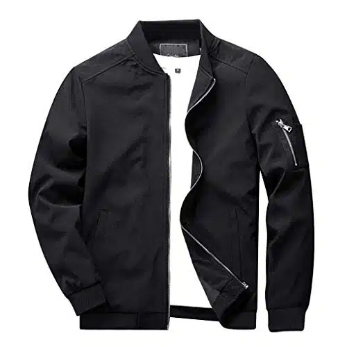 CRYSULLY Men's Fall Active Classic Zip Up Closure Jacket Thin Light Weight Bomber Jacket Coat Black
