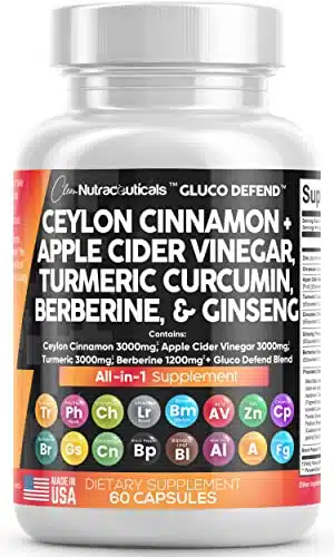 Clean Nutraceuticals Ceylon Cinnamon mg Turmeric mg Apple Cider Vinegar mg Ginseng mg Berberine mg Plus Bitter Melon Gymnema Milk Thistle Fenugreek