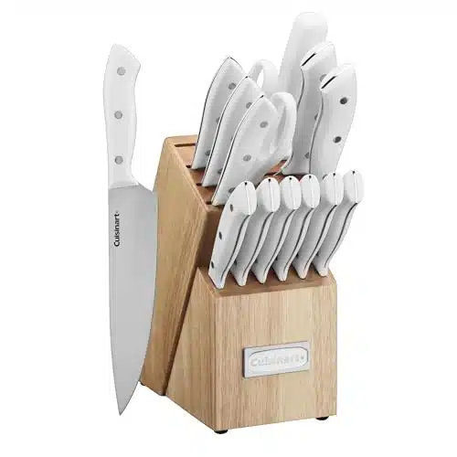Cuisinart Piece Knife Set with Block, High Carbon Stainless Steel, Forged Triple Rivet, White, CTR P